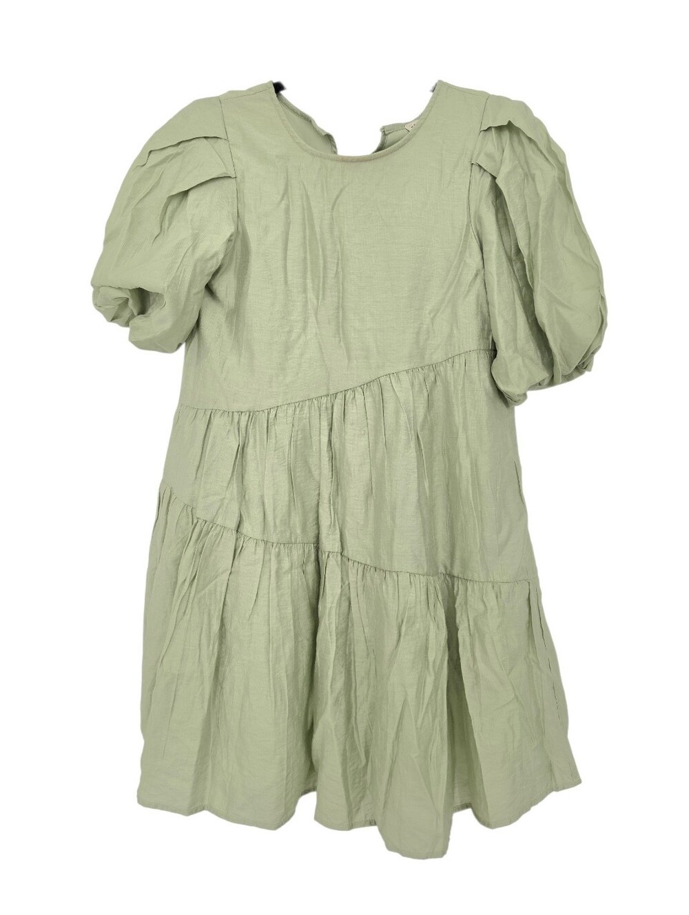 Moon River Sage Green Tiered Asymmetrical Puff Sleeve Mini Dress NWT Size XS